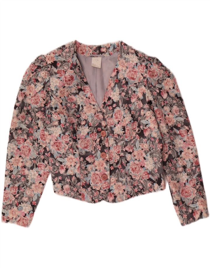 Jaqueta blazer vintage feminina UK 12 médio floral multicolorido