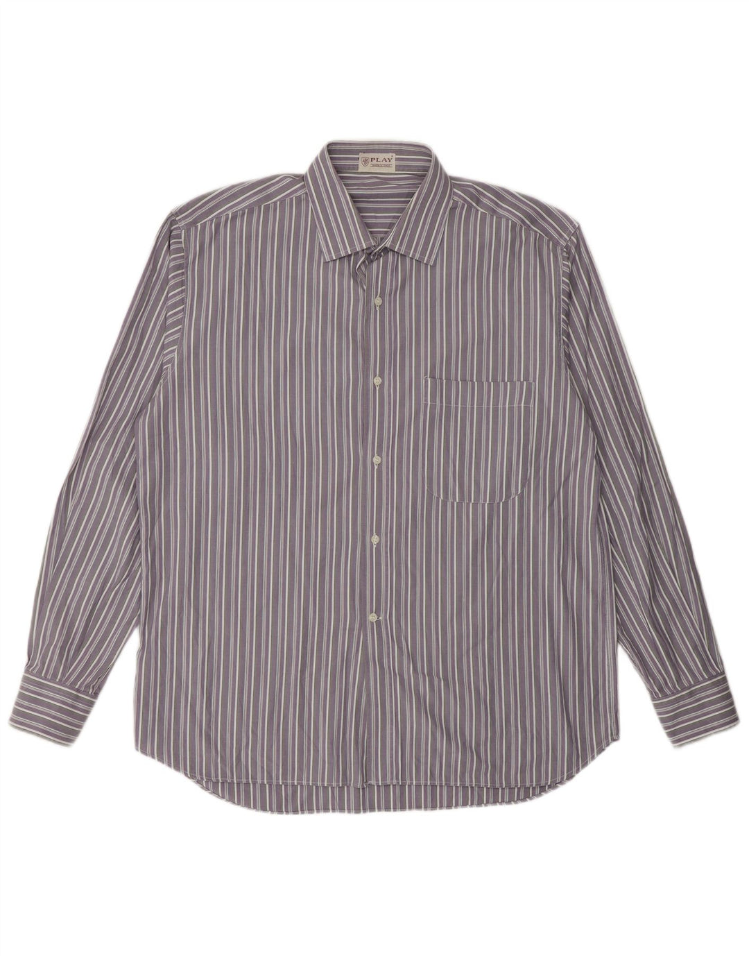 Camisa masculina PLAY tamanho 41 16 grande algodão listrado roxo