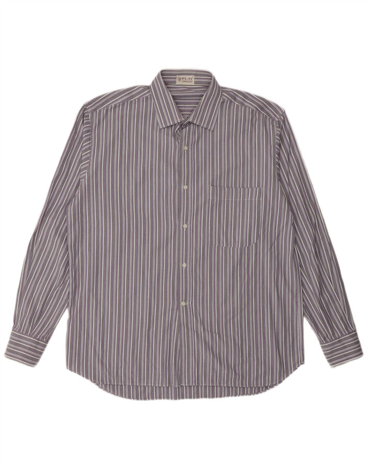 Camisa masculina PLAY tamanho 41 16 grande algodão listrado roxo