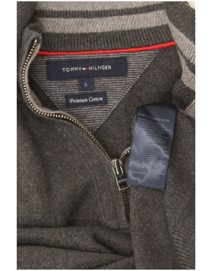 Suéter masculino Tommy Hilfiger com zíper e gola pequena de algodão cinza