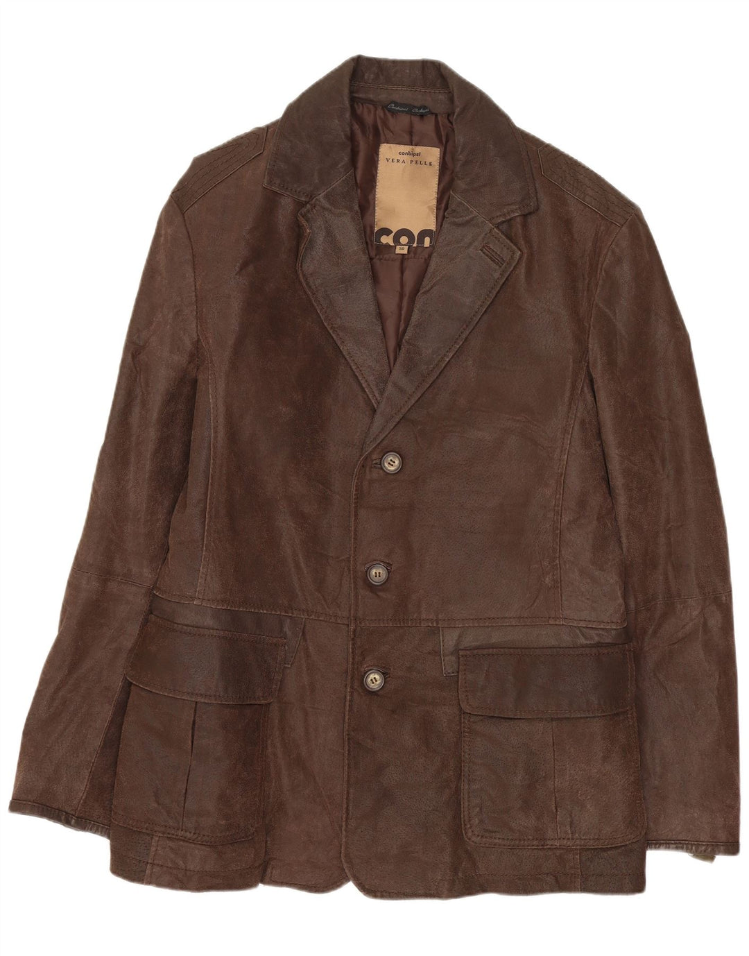 Jaqueta Blazer Masculina de Couro com 3 Botões CONBIPEL IT 50 Grande Couro Marrom