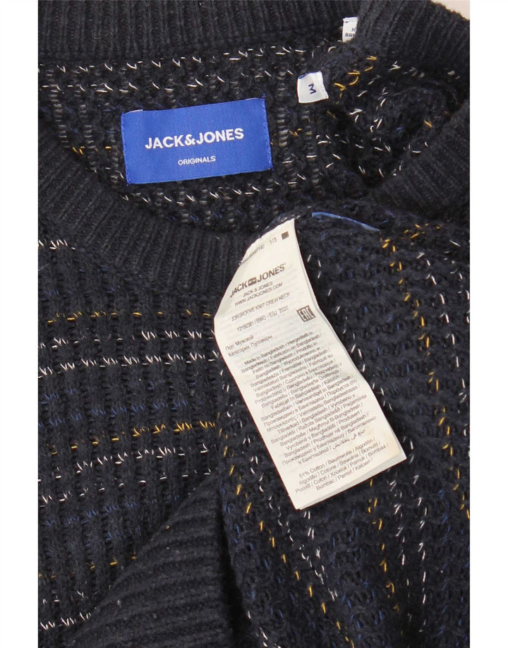 Suéter masculino Jack & Jones com gola barco e risca de giz azul marinho médio