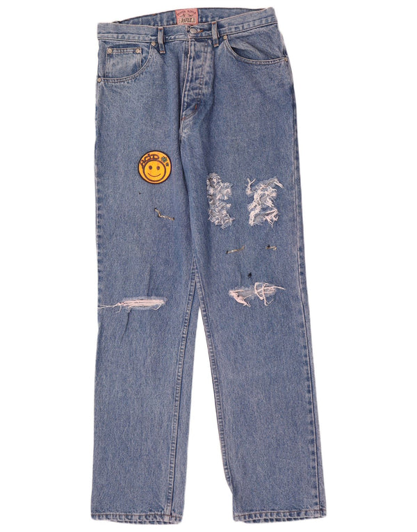 Rifle masculino desgastado jeans retos W33 L33 algodão azul