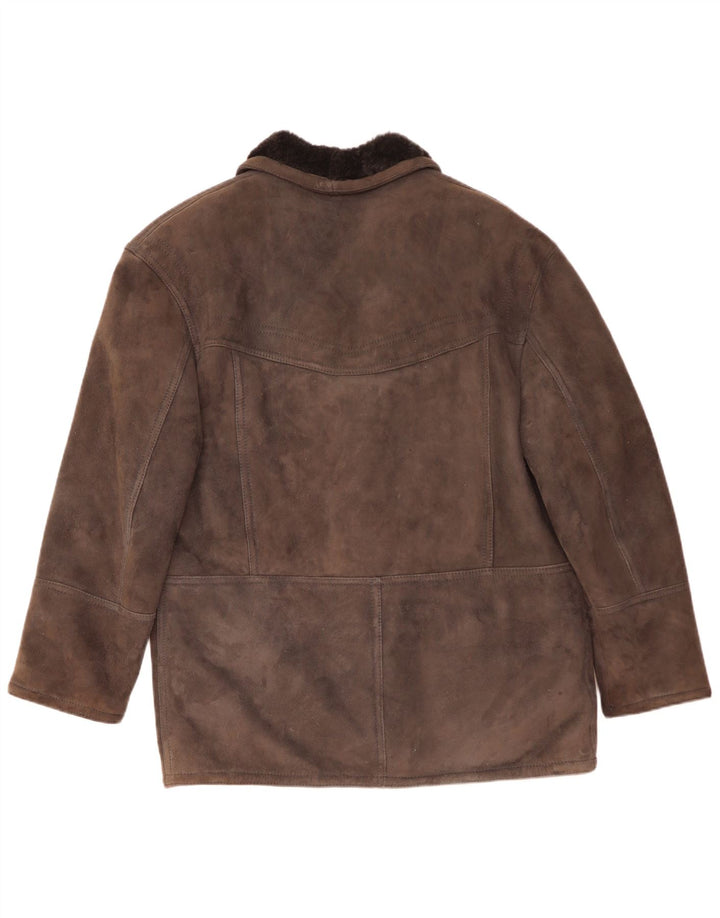 Jaqueta masculina vintage shearling IT 48 couro cinza médio
