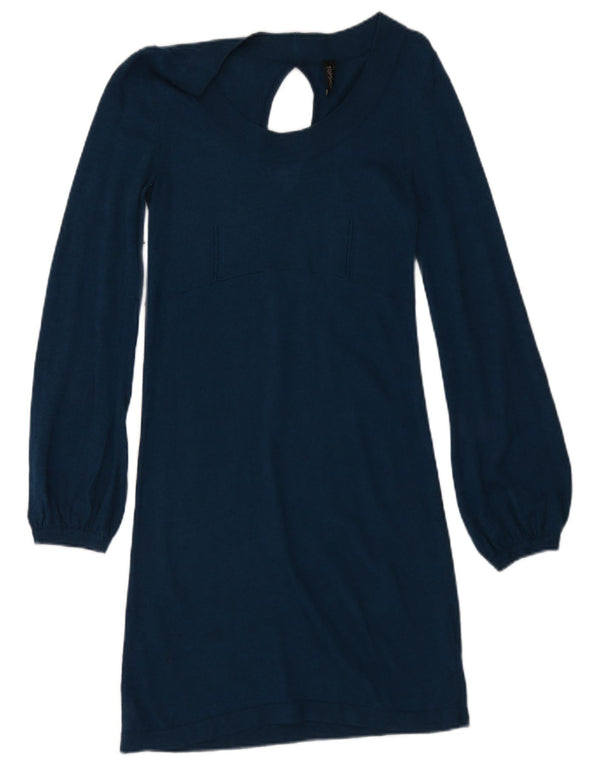 Vestido jumper feminino Topshop de manga comprida Reino Unido 10 pequeno azul marinho acrílico