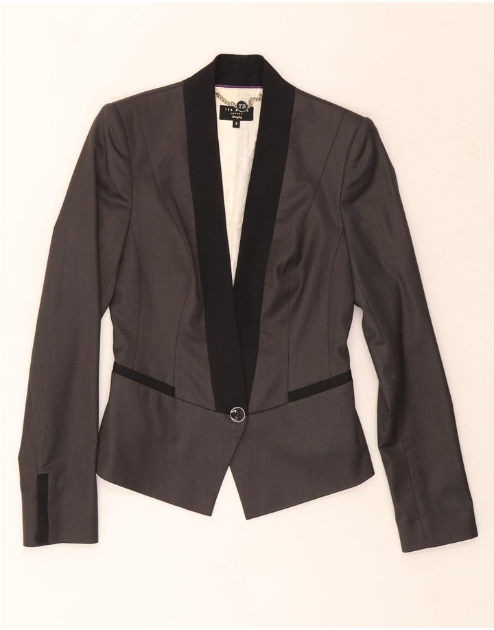 Jaqueta blazer feminina Ted Baker crop 1 botão tamanho 0 2XS cinza colorblock