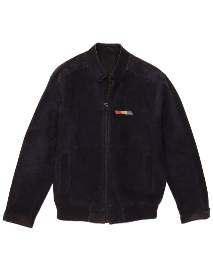 Jaqueta bomber masculina VINTAGE de camurça IT 50 grande couro azul marinho