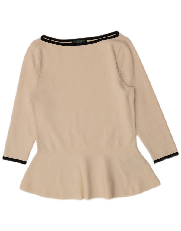 Blusa feminina Ralph Lauren manga 3/4 top UK 14 grande off white viscose