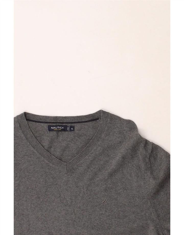 NAUTICA Mens V-Neck Jumper Sweater XL Grey Cotton Vintage Nautica and Second-Hand Nautica from Messina Hembry 