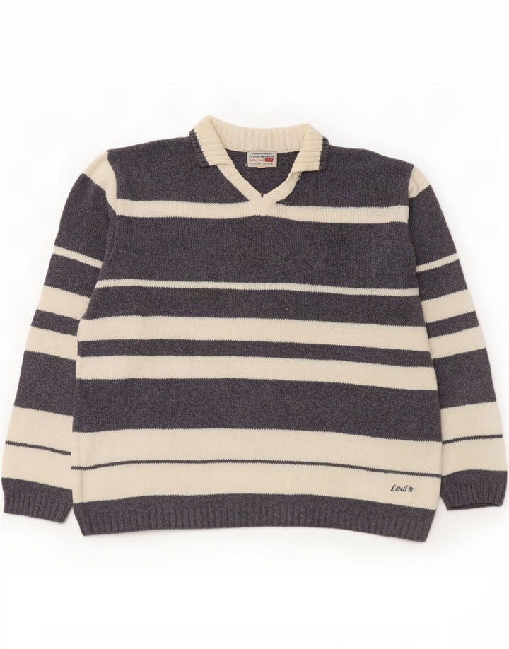 Suéter masculino Levi's com gola polo e algodão listrado cinza grande