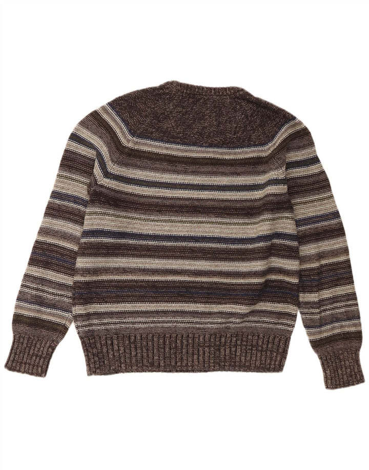 Suéter masculino Fat Face com gola redonda e algodão listrado cinza médio