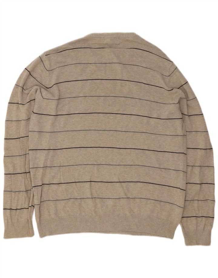 Suéter masculino Blue Harbor com gola redonda e algodão listrado bege grande
