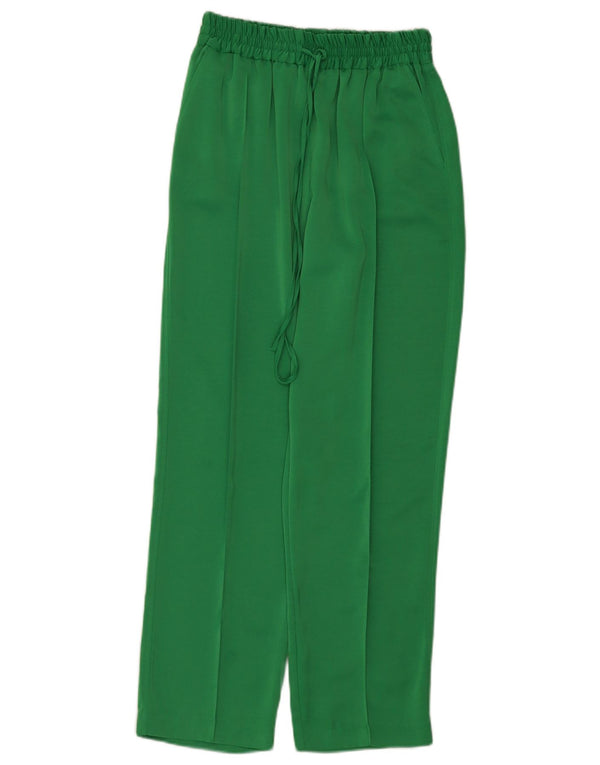 Zara Calça feminina reta casual pequena W26 L28 poliéster verde