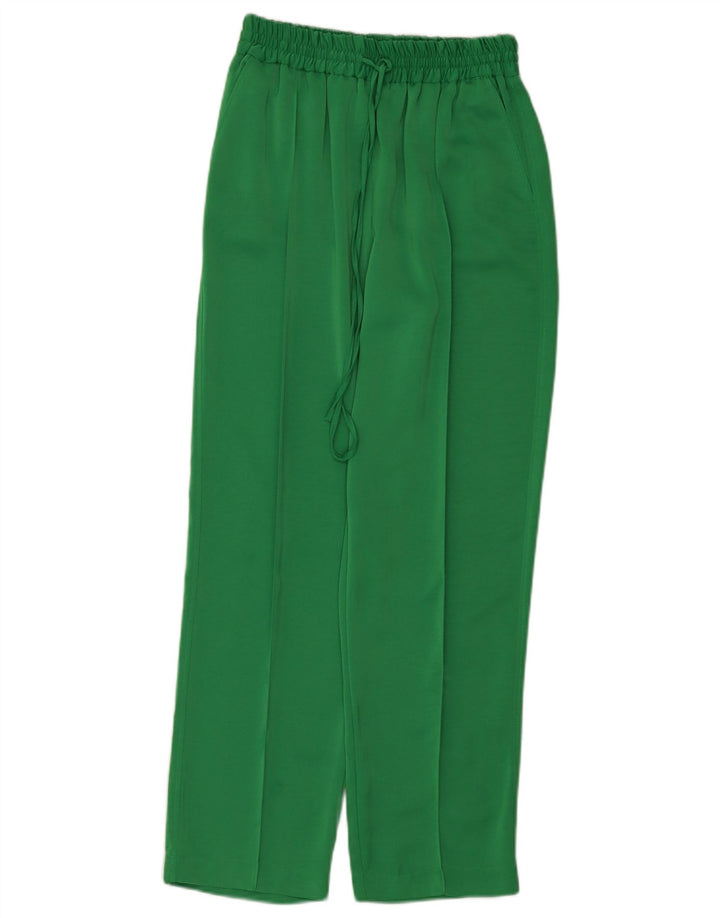 Zara Calça feminina reta casual pequena W26 L28 poliéster verde