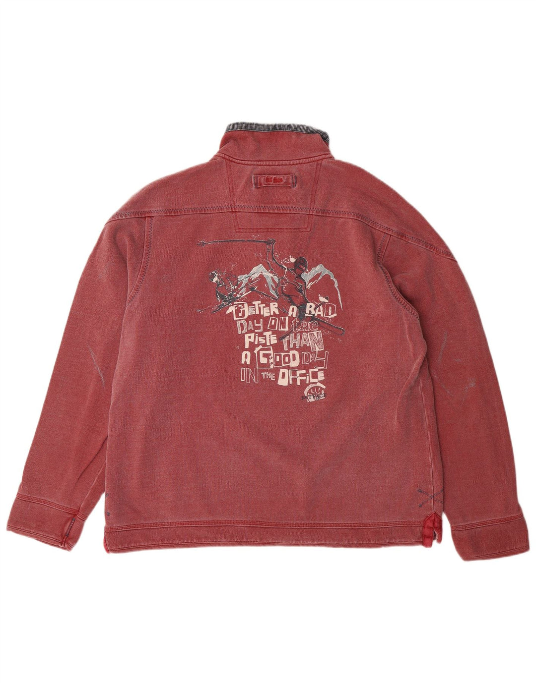 FAT FACE Mens Gráfico Zip Neck Moletom Jumper Médio Algodão Vermelho