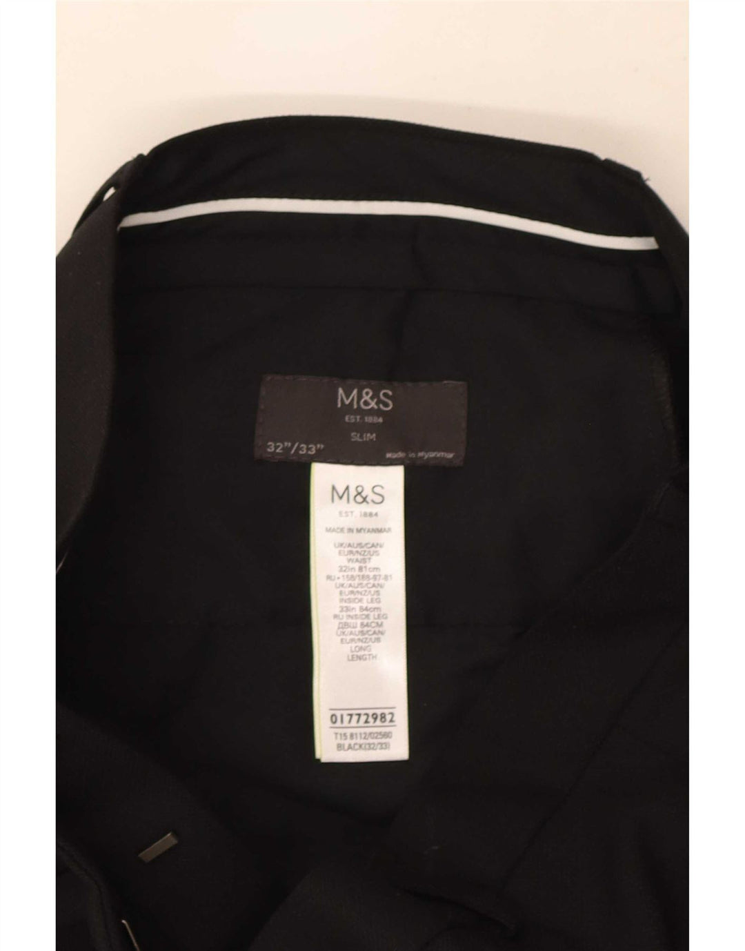 Calça masculina Marks & Spencer Slim Fit W32 L33 Poliéster Preto