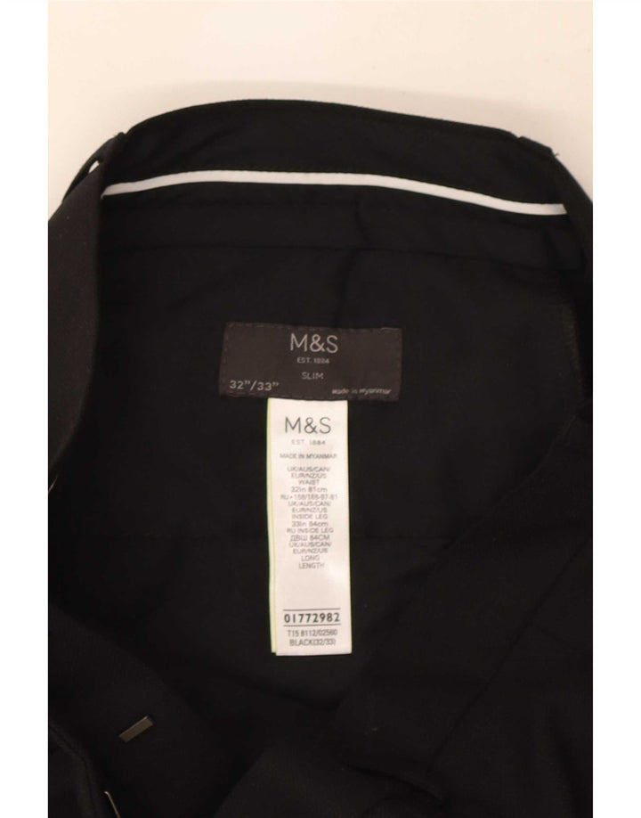 Calça masculina Marks & Spencer Slim Fit W32 L33 Poliéster Preto