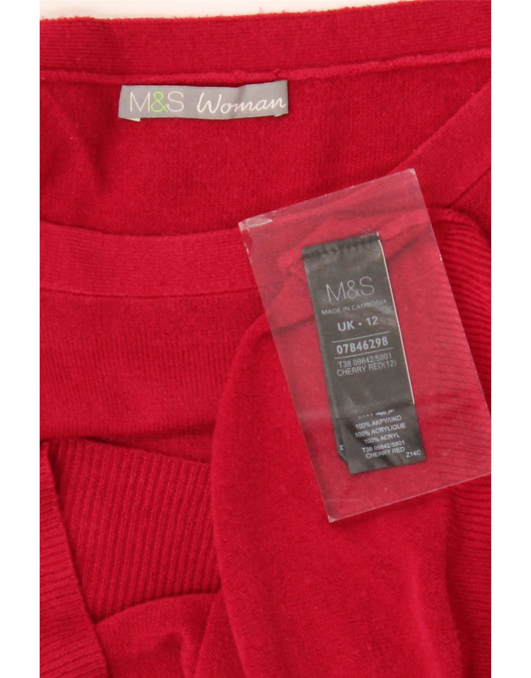 Suéter feminino Marks & Spencer com gola canoa Reino Unido 12 médio vermelho