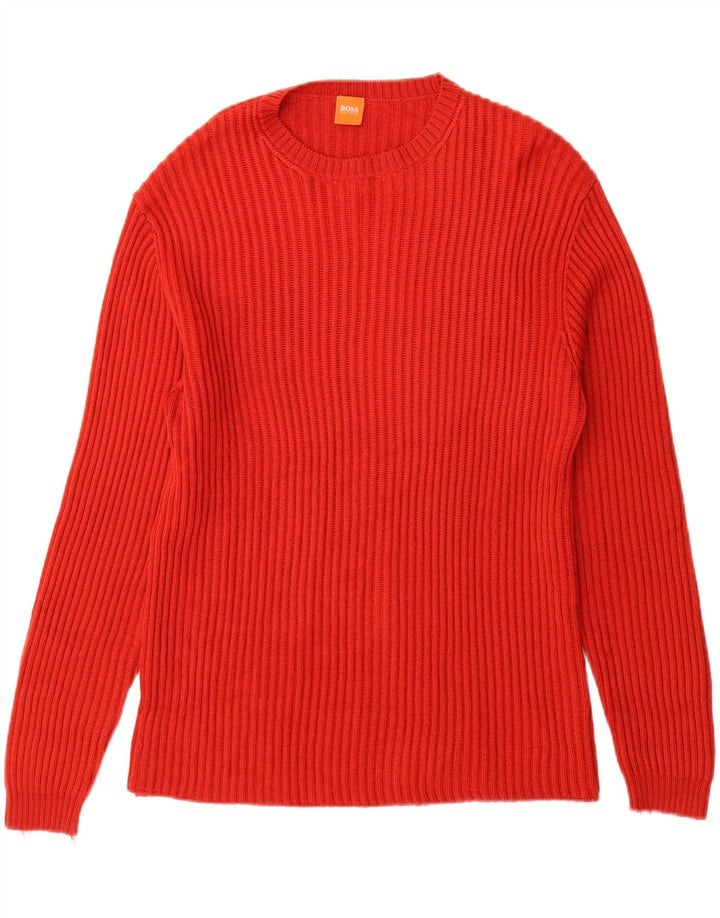 Suéter masculino HUGO BOSS com gola redonda, grande lã vermelha