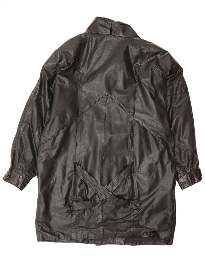 Casaco feminino de couro superdimensionado VINTAGE Reino Unido 14 couro preto médio