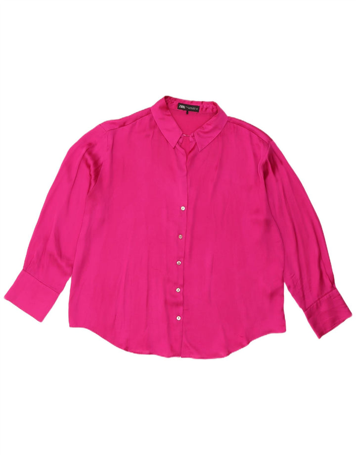 Blusa camisa feminina Zara UK 20 2XL rosa poliéster