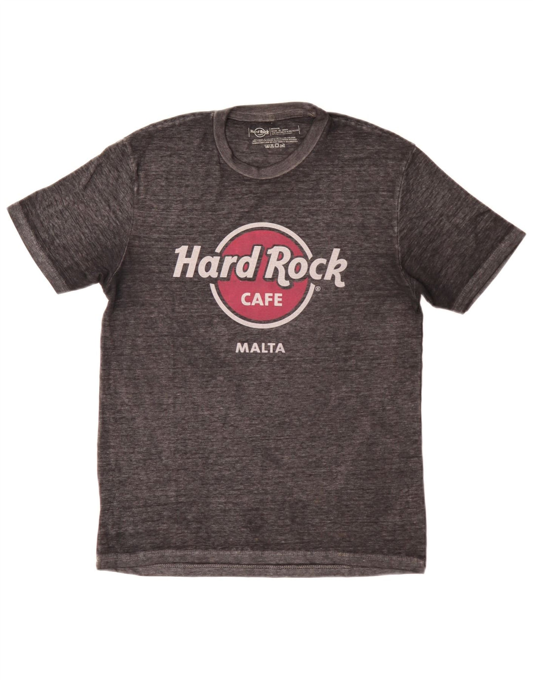 Camiseta masculina Hard Rock Cafe Malta com estampa gráfica de algodão cinza médio