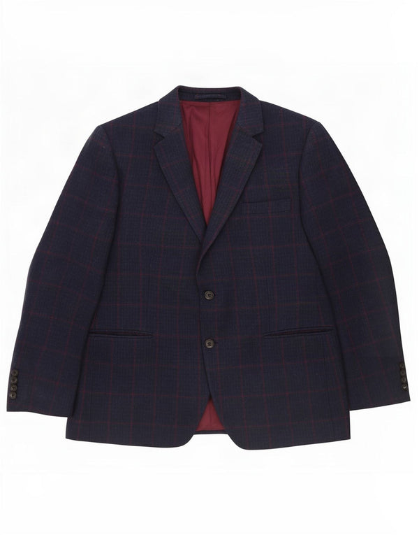 Jaqueta Blazer curta masculina de 2 botões da Marks & Spencer Reino Unido 44 XL azul marinho Check