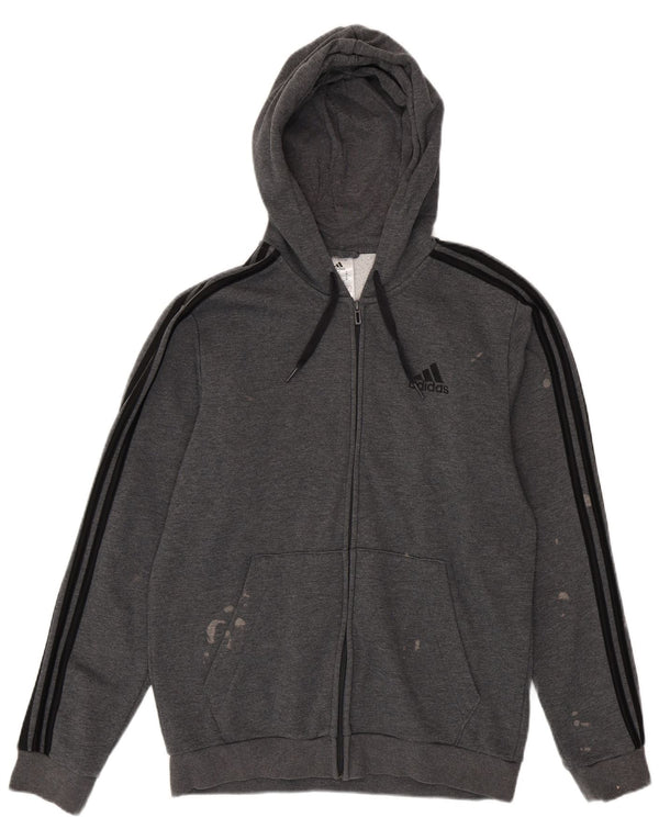 Suéter adidas feminino com capuz e zíper UK 14 algodão cinza médio