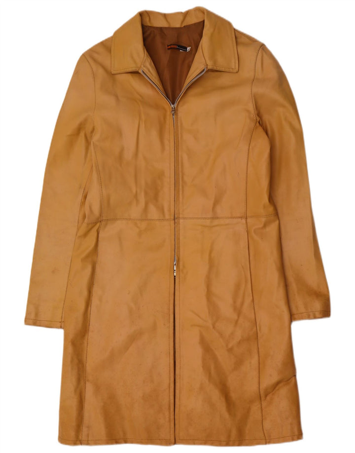 Casaco de couro feminino vintage IT 46 grande couro marrom