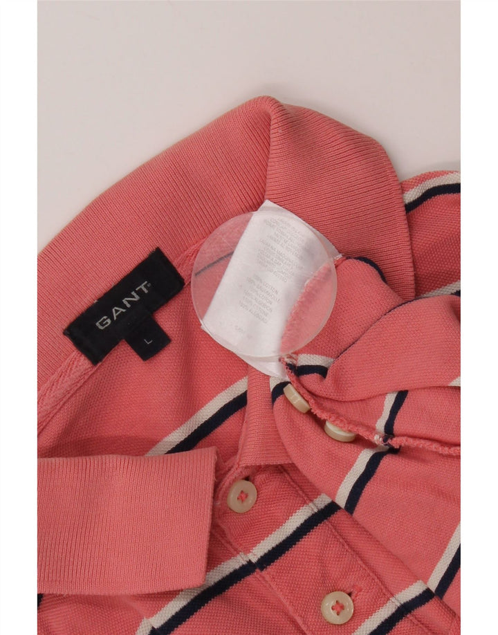 Camisa polo masculina Gant grande algodão listrado rosa