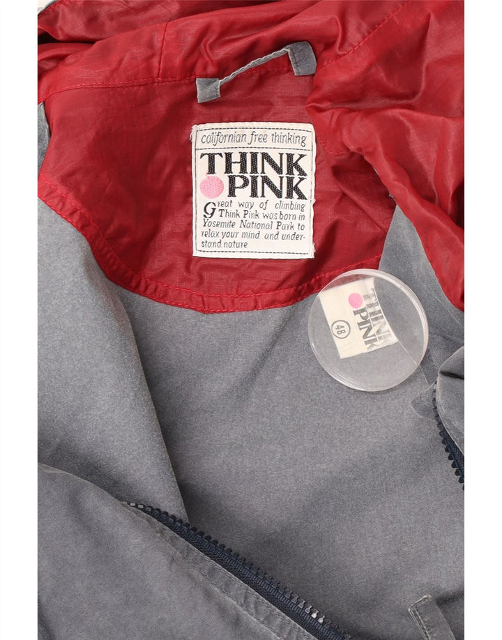 Jaqueta corta-vento masculina Think Pink com capuz UK 48 4XL poliéster cinza
