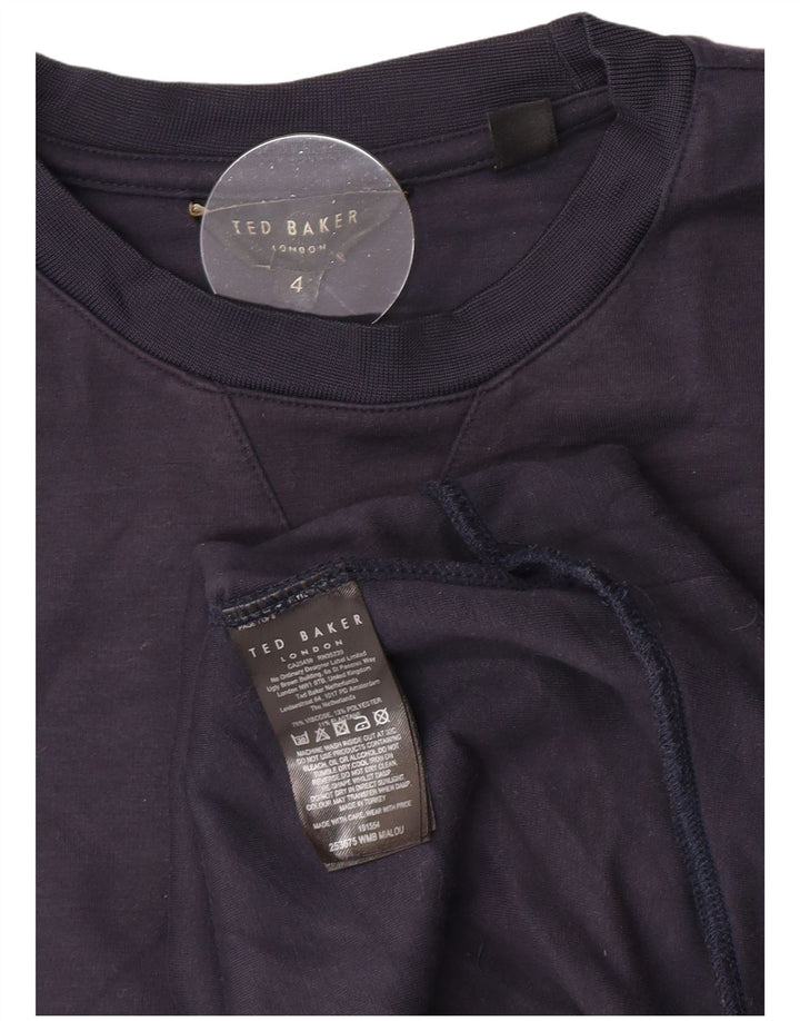 Suéter feminino Ted Baker tamanho 4 grande viscose azul marinho