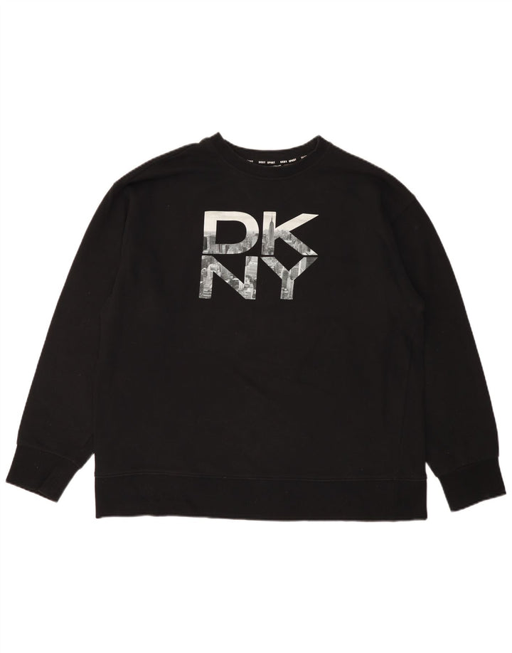 Dkny moletom gráfico masculino jumper médio algodão preto