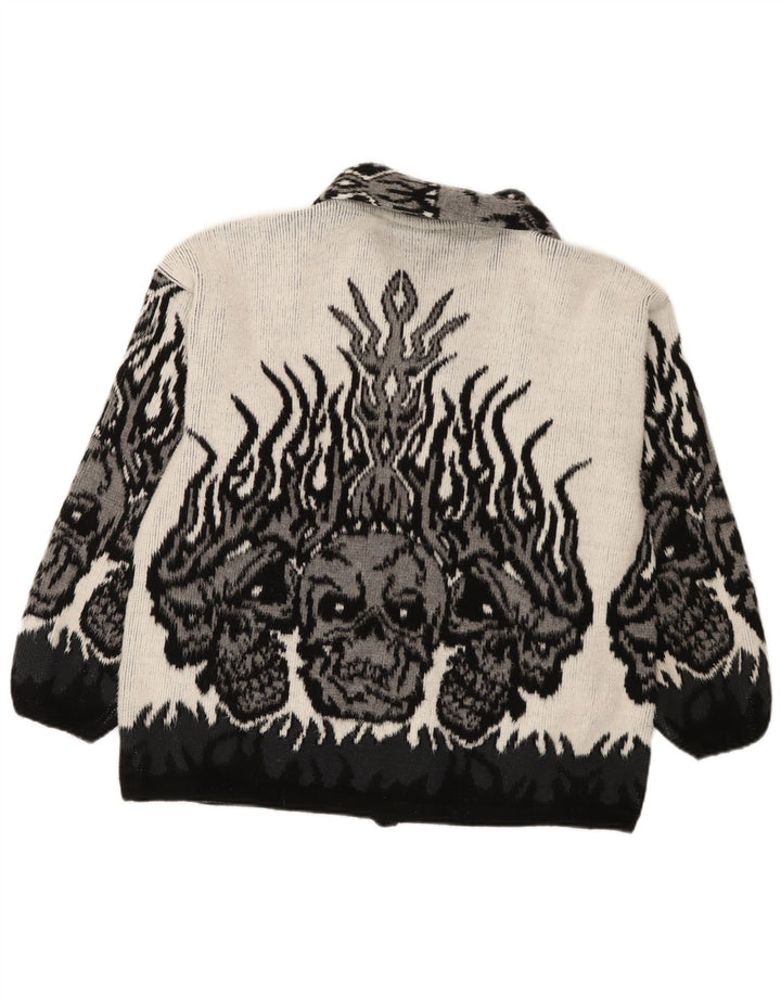 Suéter cardigã feminino vintage com padrão abstrato Reino Unido 18 XL cinza gótico