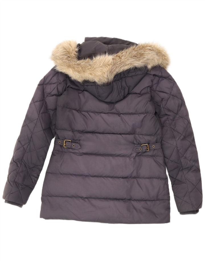 Jaqueta acolchoada com capuz feminino Ralph Lauren UK 6 XS azul marinho poliéster