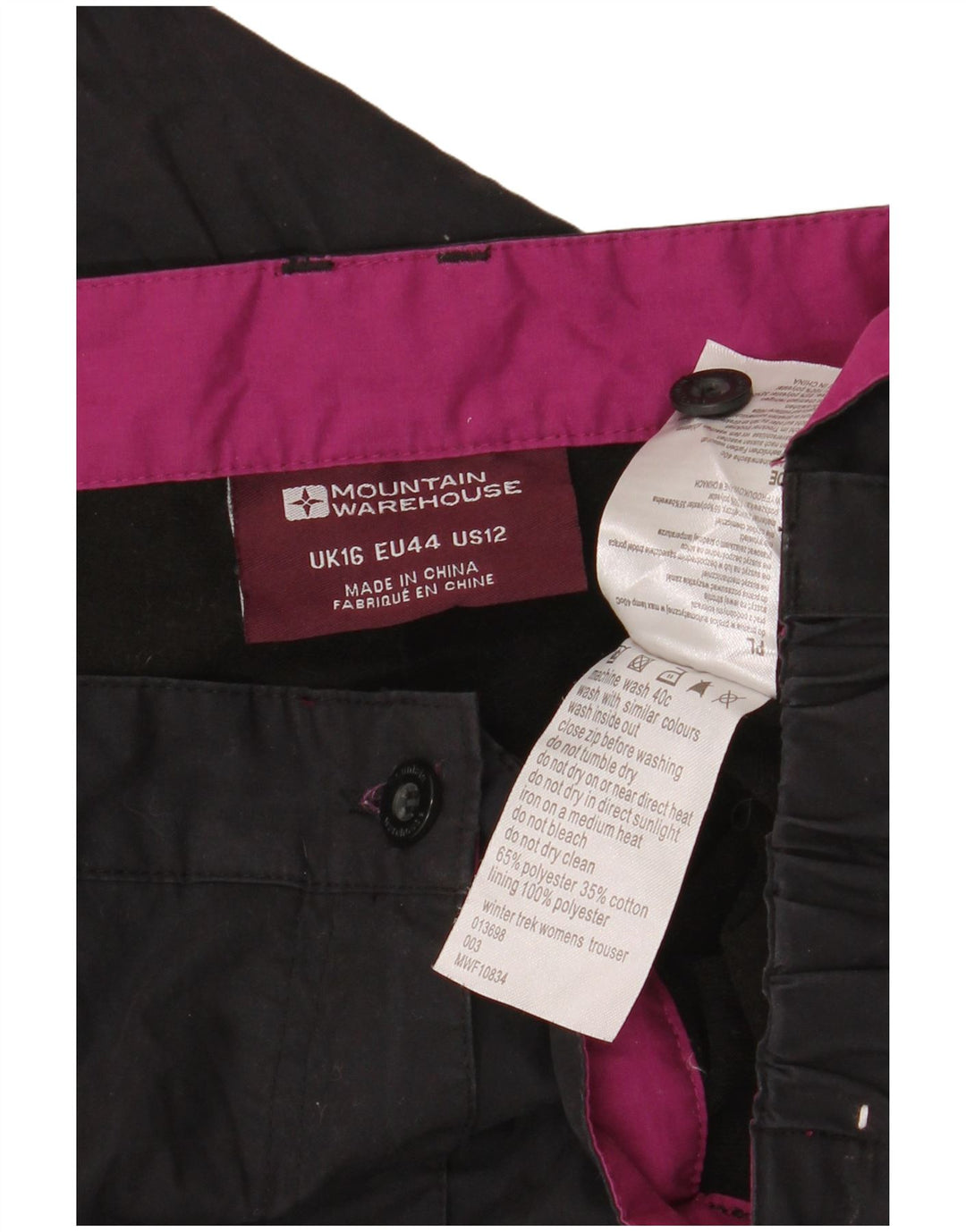 Calça corta-vento feminina Mountain Warehouse UK 16 grande W38 L30 preta