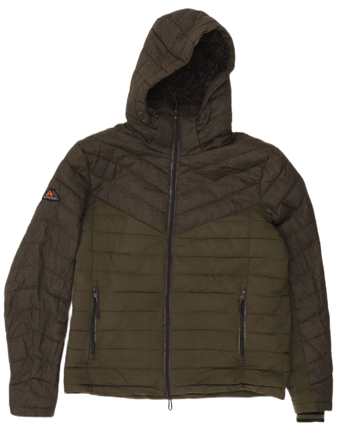 Jaqueta masculina acolchoada com capuz SUPERDRY UK 42 XL Khaki Colourblock Poliéster
