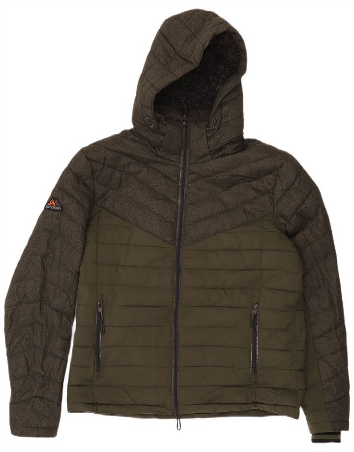 Jaqueta masculina acolchoada com capuz SUPERDRY UK 42 XL Khaki Colourblock Poliéster