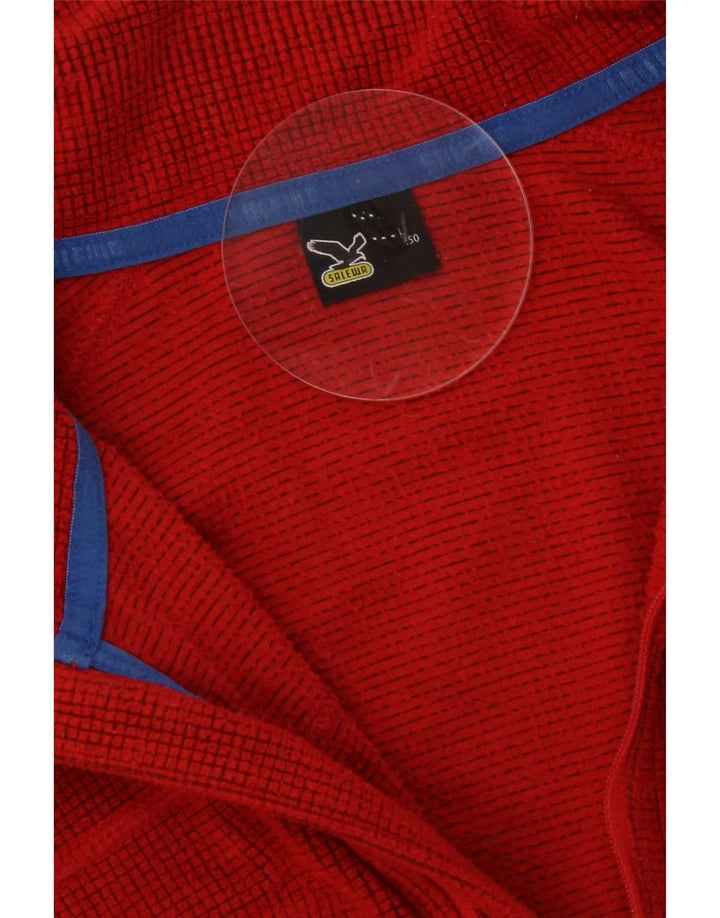 SALEWA Suéter masculino de lã com zíper e gola grande vermelho