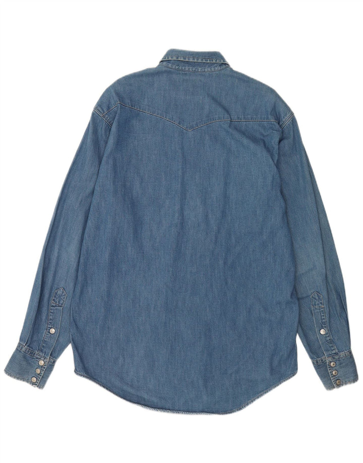 Sisley Camisa jeans masculina média azul algodão