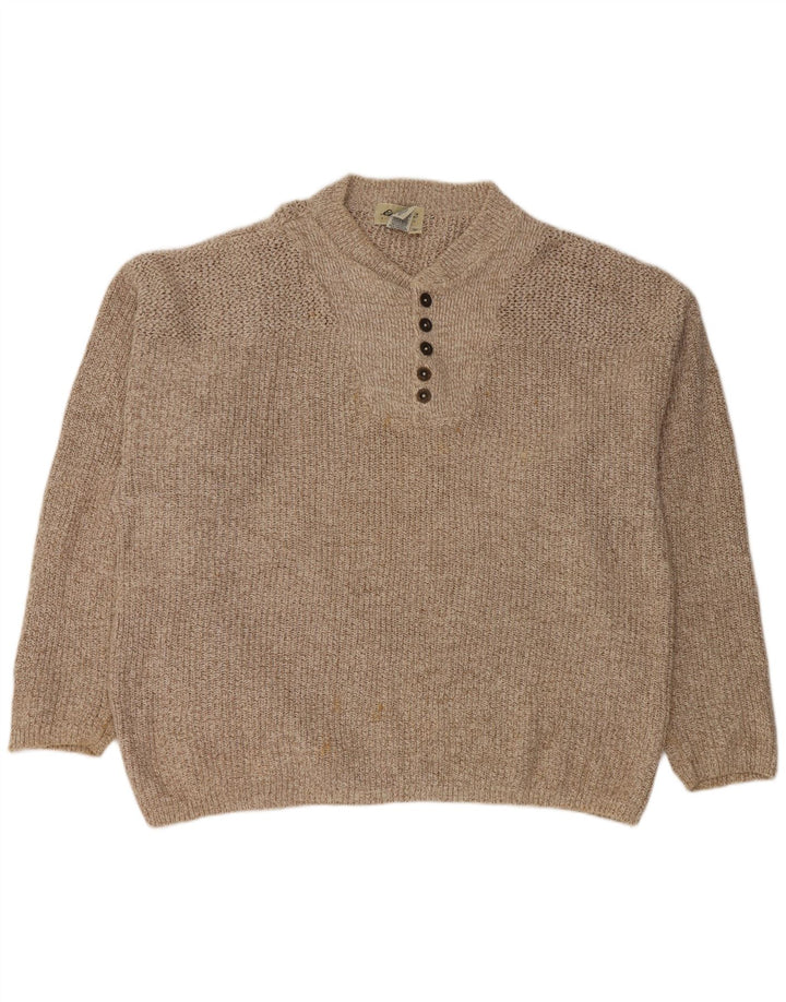Suéter masculino EDDIE BAUER com gola redonda e botão grande XL bege salpicado