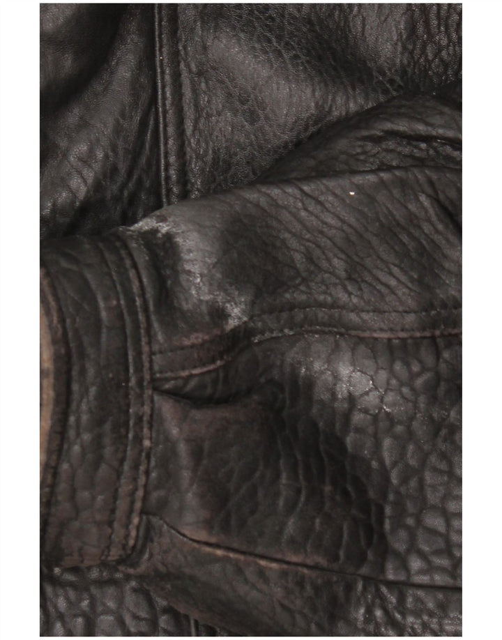 Jaqueta de couro masculina vintage com capuz UK 42 XL preta