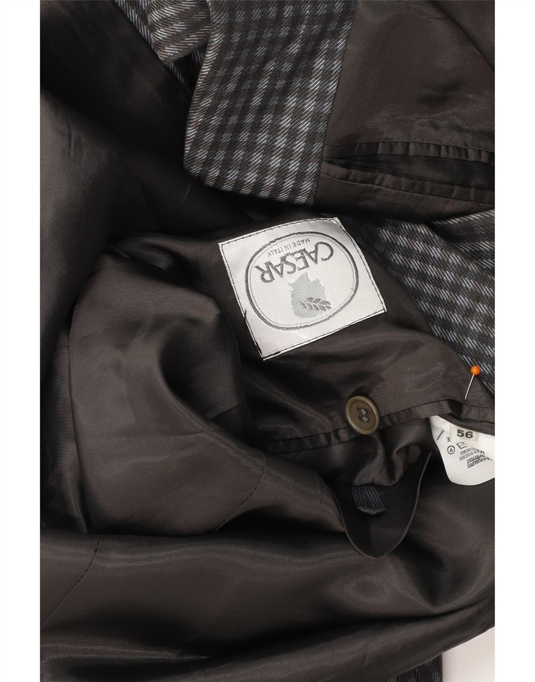 Jaqueta Blazer Masculina CAESAR com 2 Botões IT 56 XL Cinza Gingham Algodão