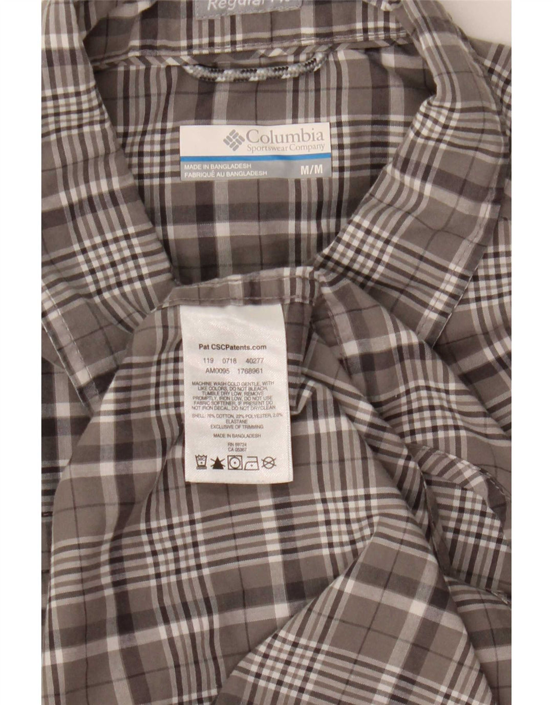 Columbia Camisa masculina de manga curta cinza médio algodão xadrez
