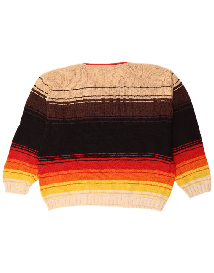 Suéter masculino vintage com decote em V IT 50 médio listrado multicolorido