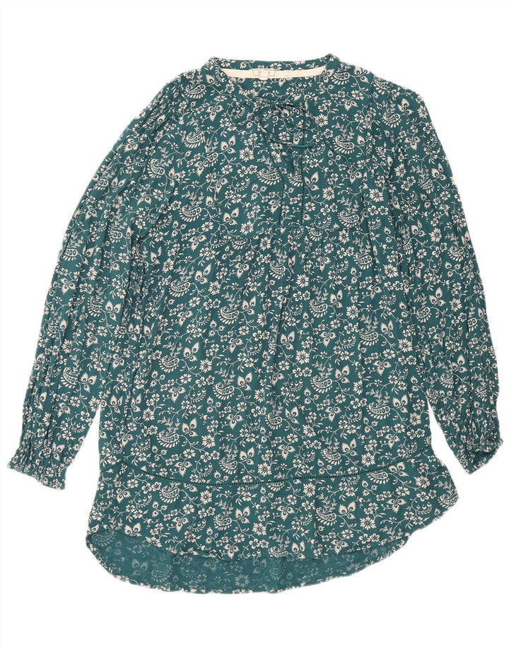 Vestido básico feminino Fat Face UK 12 viscose floral azul médio