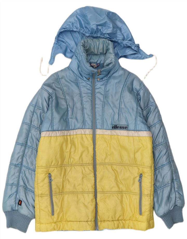 Jaqueta masculina acolchoada com capuz Ellesse UK 38 azul médio colorblock nylon