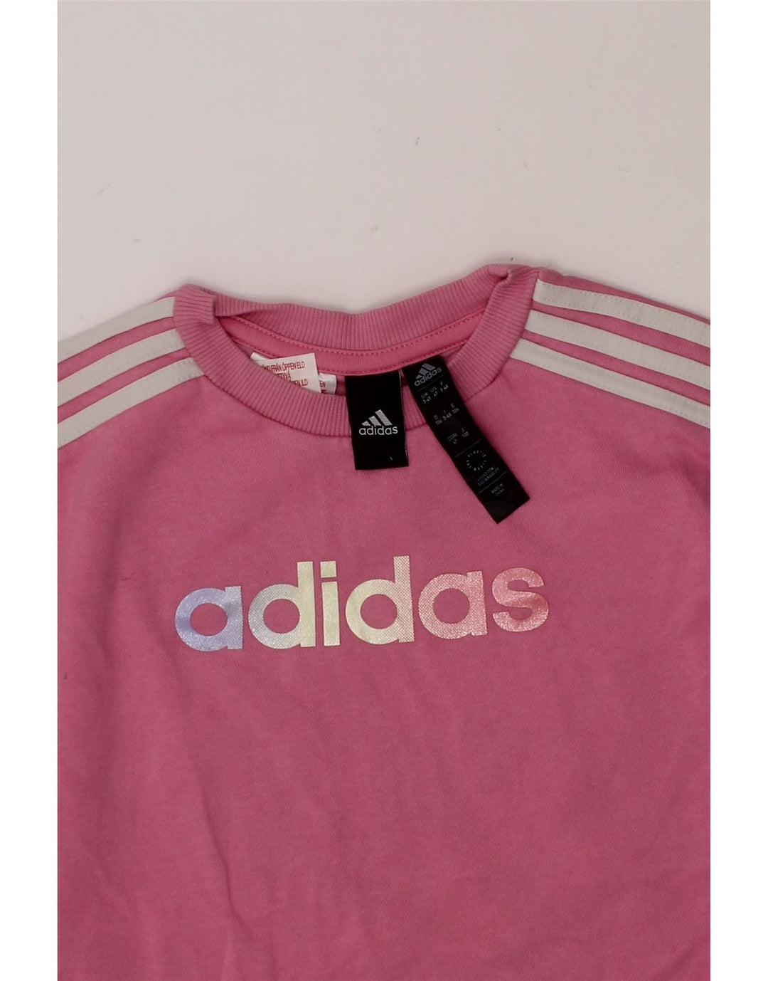 ADIDAS Girls Graphic Sweatshirt Jumper 3-4 Years Pink Cotton Vintage Adidas and Second-Hand Adidas from Messina Hembry 