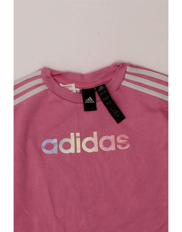 ADIDAS Girls Graphic Sweatshirt Jumper 3-4 Years Pink Cotton Vintage Adidas and Second-Hand Adidas from Messina Hembry 