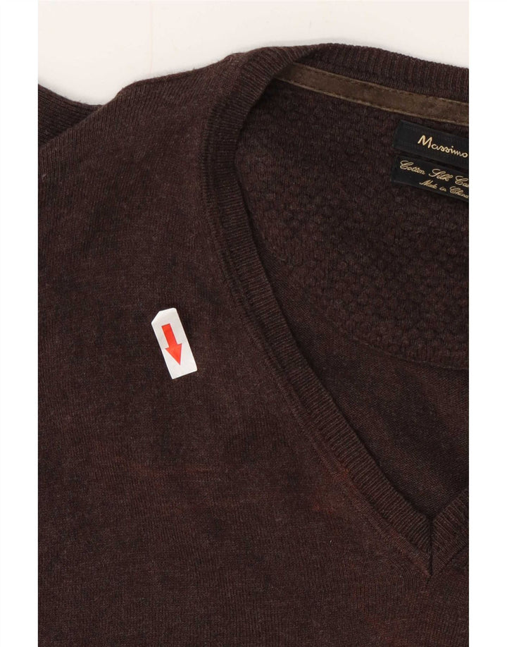 Suéter masculino Massimo Dutti com decote em V de algodão marrom médio